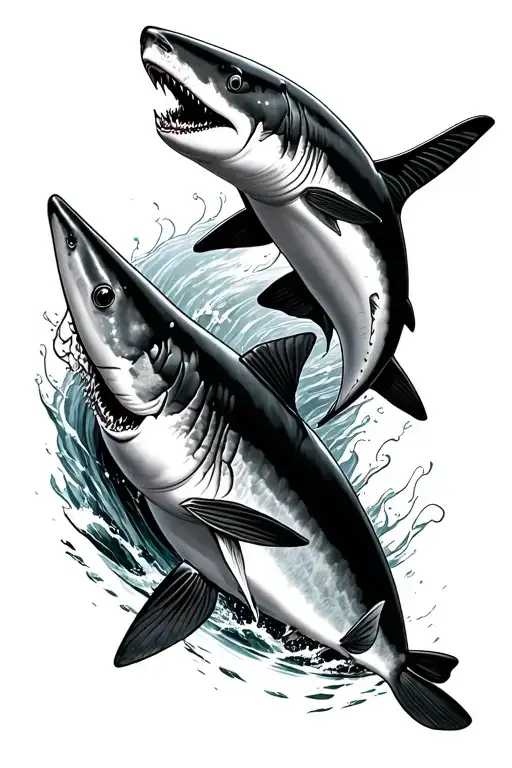 Shark And A Salmon Swimming Upstream