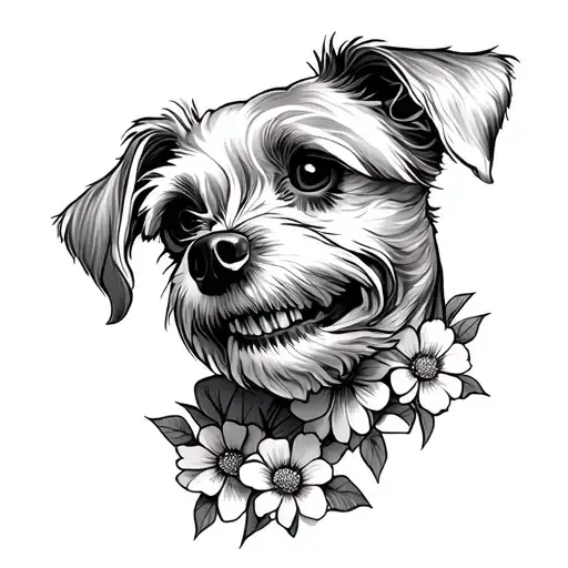Dead Dog Tattoo With Flowers Maltese