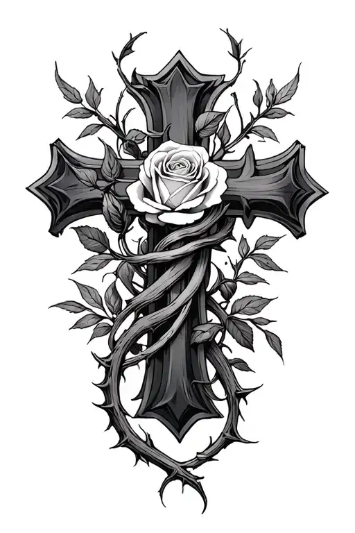Thorn And Rose Infused Cross Intertwined