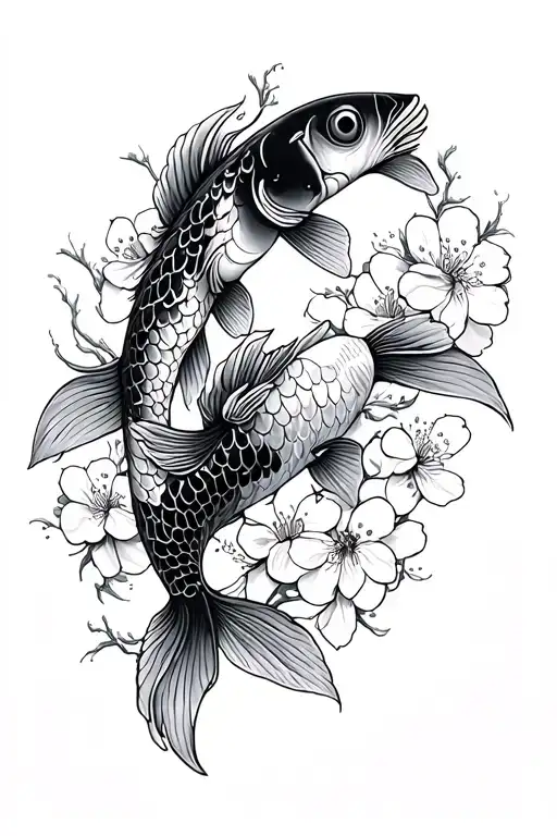 Koi Fish And Cherry Blossoms Fine Line Arm