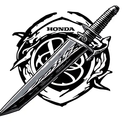 A Dagger With The Brand Honda On It Simple Stick And Poke Style 2D