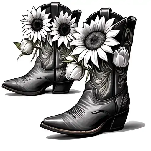 Cowboy Boots With Sunflowers And Tulips