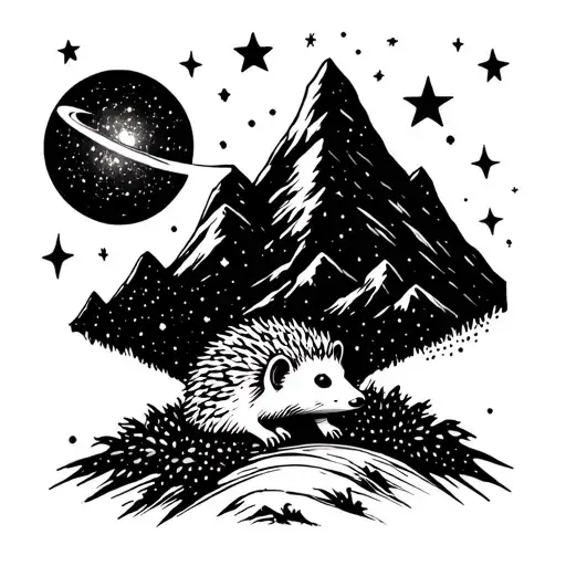 Mountain Range With A Clear Universe And A Hedgehog Sit Watching The Stars
