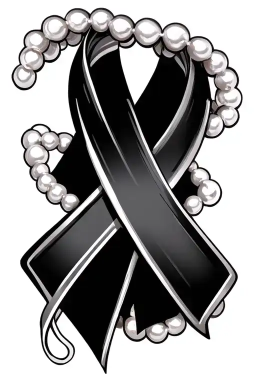 Breast Cancer Awareness Ribbon With Pearl Necklace