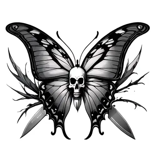 Knife Butterfly Skull Wearing