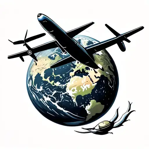 Airplane Flying Over A World
