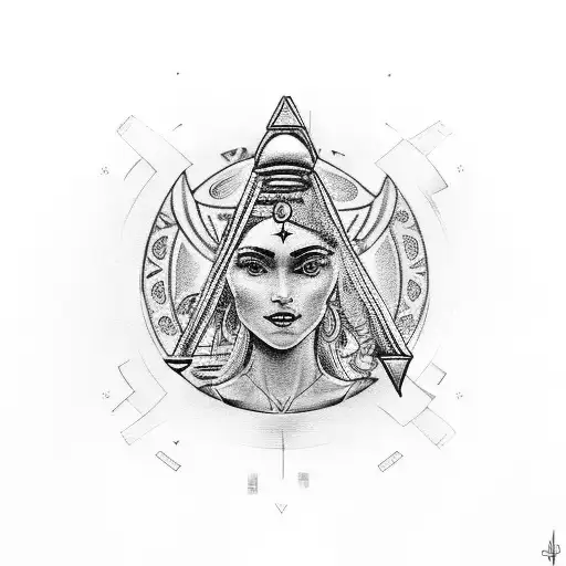 A Goddess Holding A Balance Of Justice With A Rock And Music Symbols In The Background