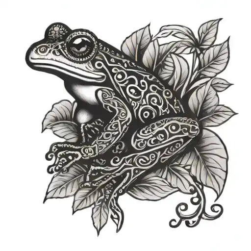 A Polish Folk Art Inspired Design Featuring A Coffee Plant And A Puerto Rican Coqui Frog