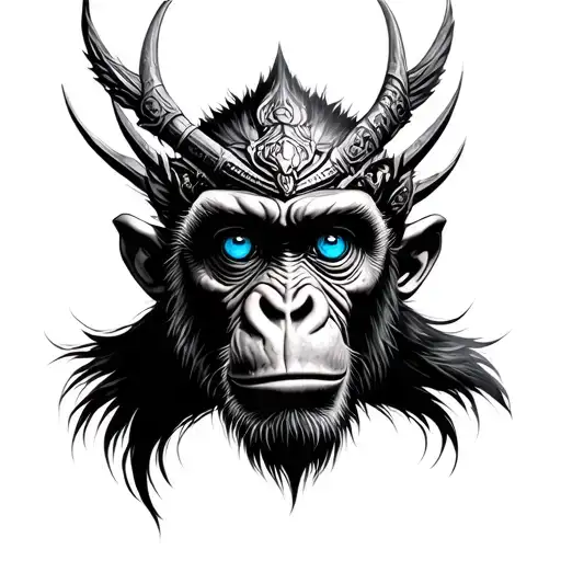 Monkey King Head Blue Eyes Scary Realism