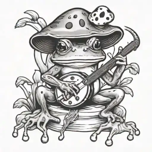 Frog Playing Banjo Under Mushroom