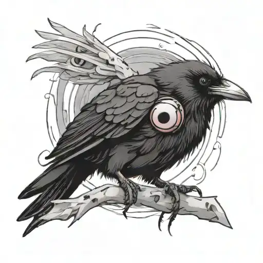 A Crow Transforming Into An Anime Character With Sharingan Eyes In Black-grey Style