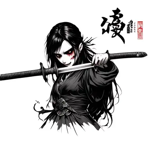 Japanese Girl Vampire With A Samurai Sword And A Serious Look