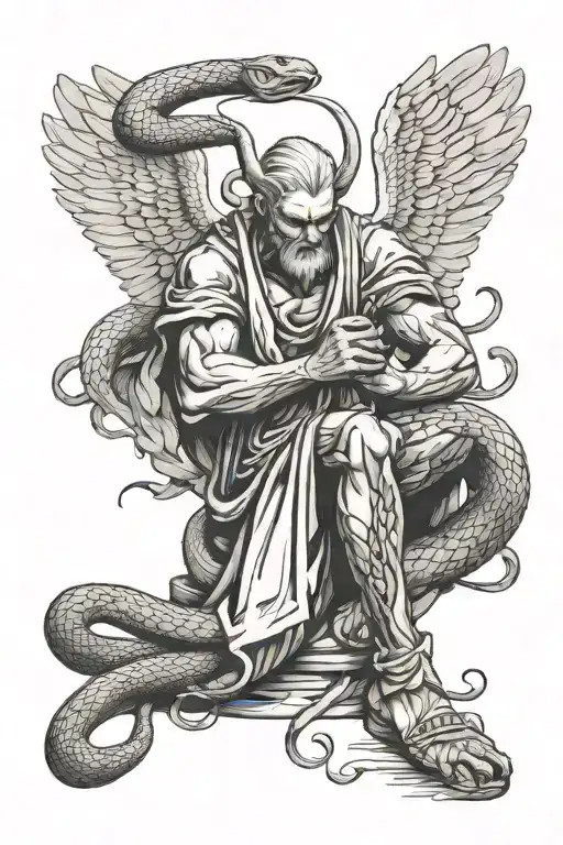 An Mysterious Angel Crushing A Snake With His Foot