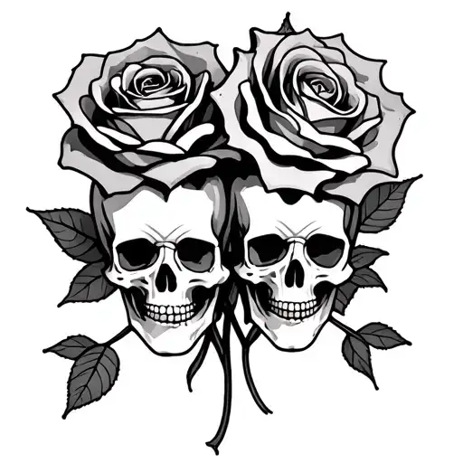 Roses Over Each Other With Skull Highlights