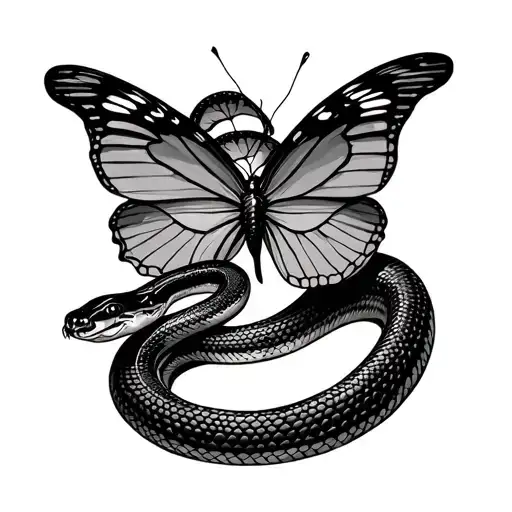 Snake Play With Butterfly Resting