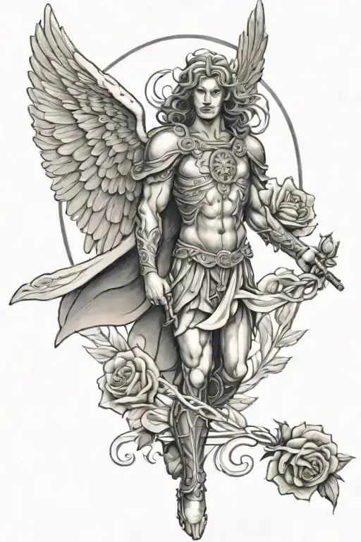 Archangel Michael With A Rose Underneath