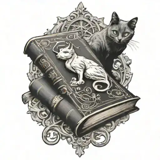 An Enchanted Book With Mystical Symbols And A Cat Silhouette On The Cover
