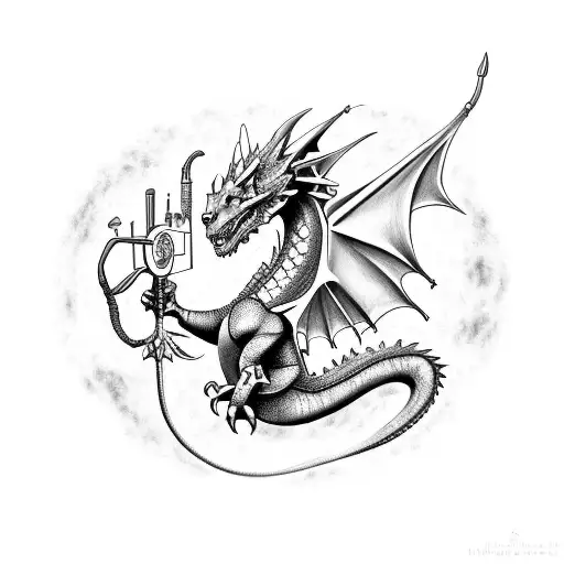 A Mystical Dragon Surrounded By Medical Instruments