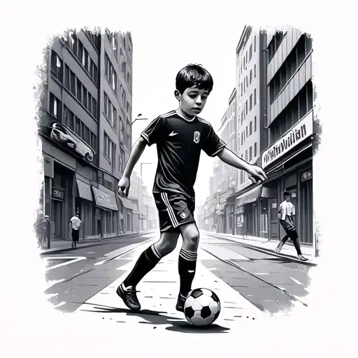 Young Boy Soccer Street Scene Inspired