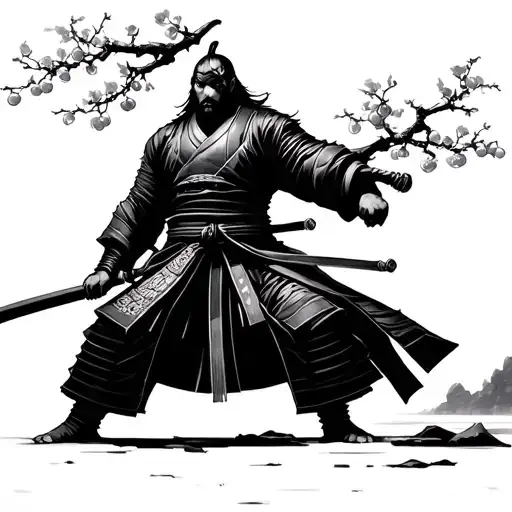 Only Samurai Standing Under Cherry