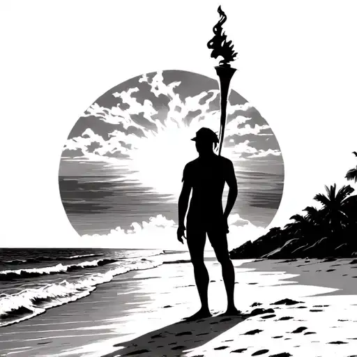 Beach With Torch Stood Infront