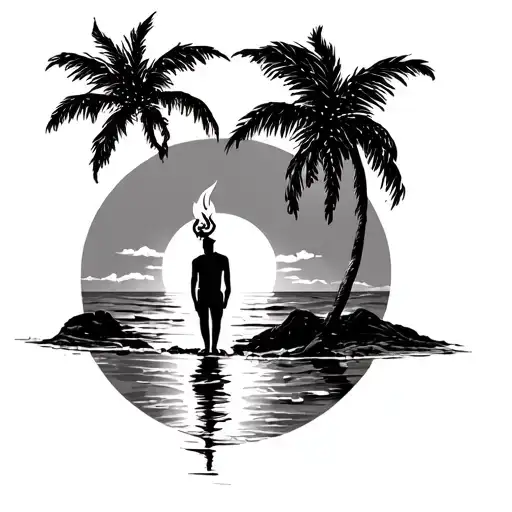 Beach With Torch Stood Infront