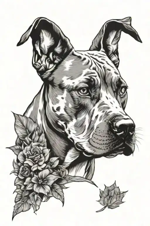 Pitbull Head With Brackground Of Nature Elements