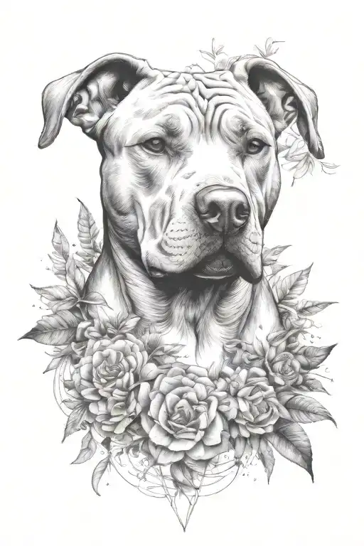 Pitbull Head With Brackground Of Nature Elements