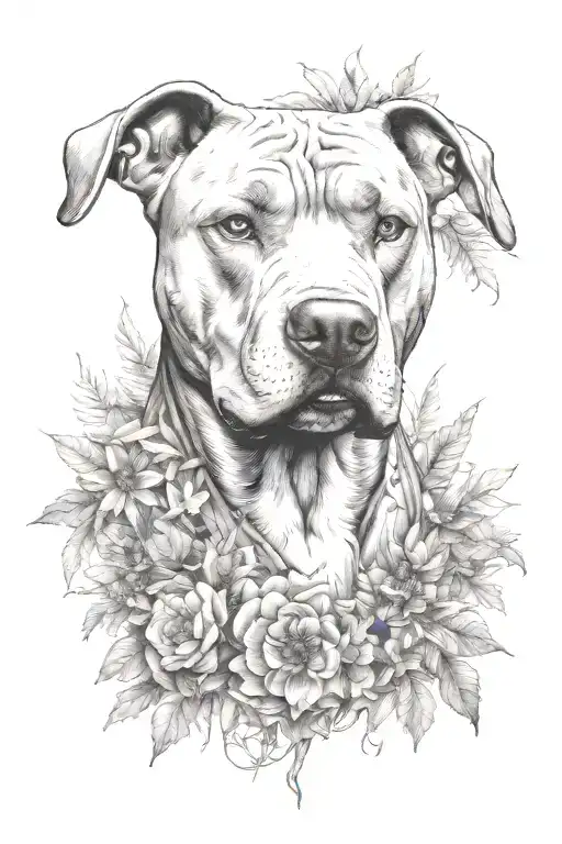 Pitbull Head With Brackground Of Nature Elements