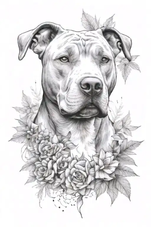 Pitbull Head With Brackground Of Nature Elements