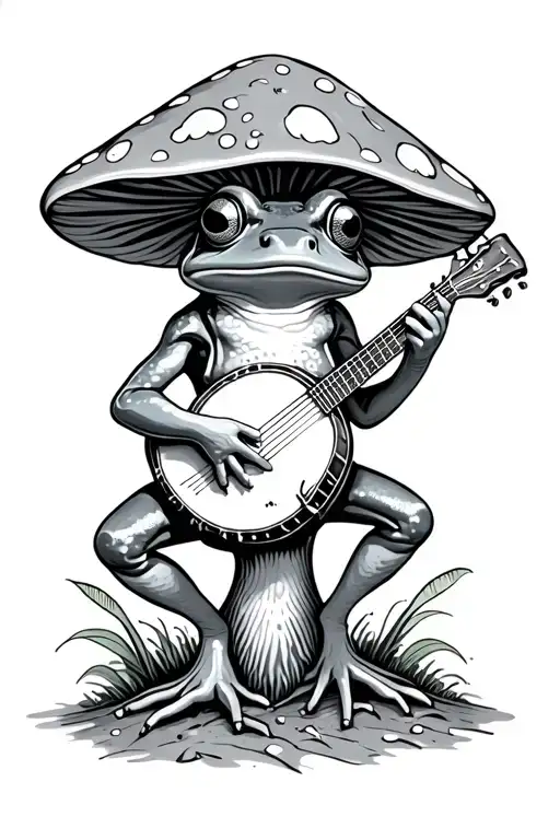 Psychedelic Frog Playing A Banjo Under A Toadstool