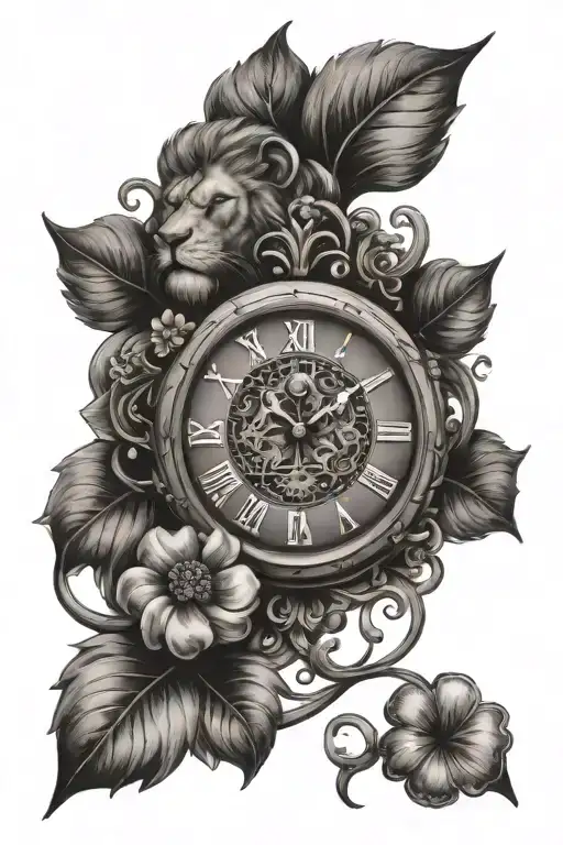Clock With A Lion And A 4-Leaf Clover