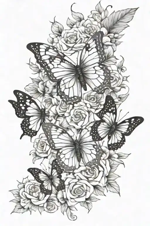 Floral With Butterflies Fluttering
