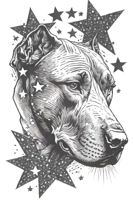 Graphite Pencil Style Pitbull Head With Stars As A Background