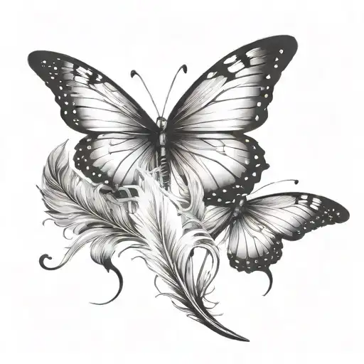 A Feather Blowing In The Wind Butterflies Leaving The Feather