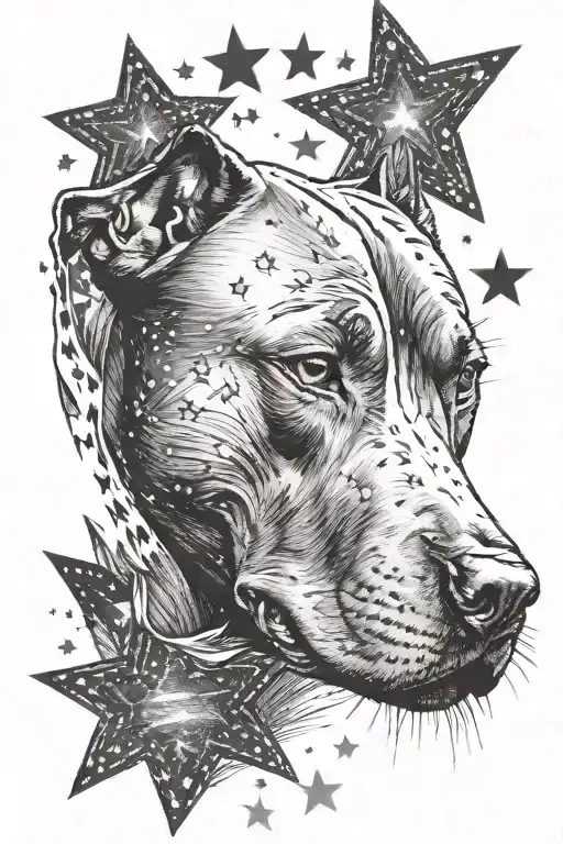 Graphite Pencil Style Pitbull Head With Stars As A Background