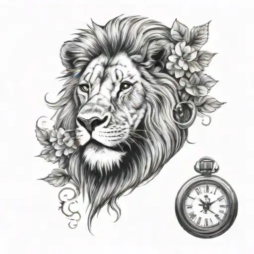 Lion Face With Clover And Antique Clock