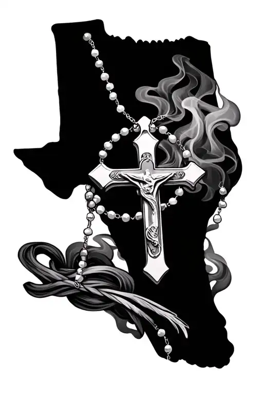 Rosary Necklace Wrapped Around Texas Smoke Back Ground