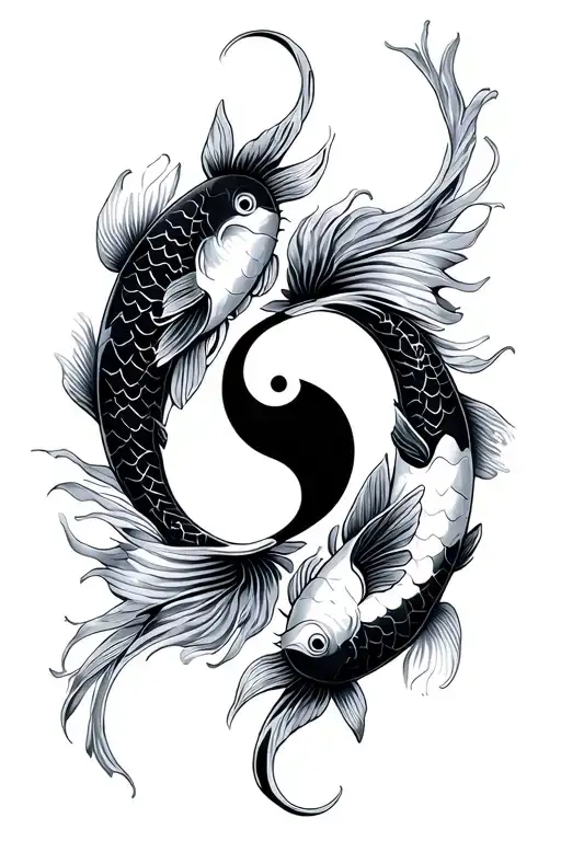 Two Japanese Koi Fish Ying Yang