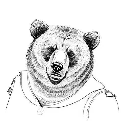 A Detailed Sketch Of A Bear Wearing A Military Uniform And Holding A Film Camera