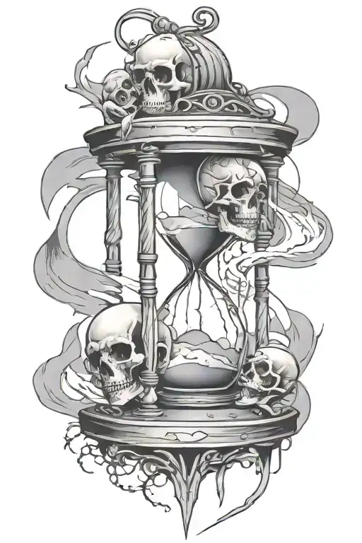 Hourglass With Clock On Top And Skull On Bottom With Barbed Wire Around It
