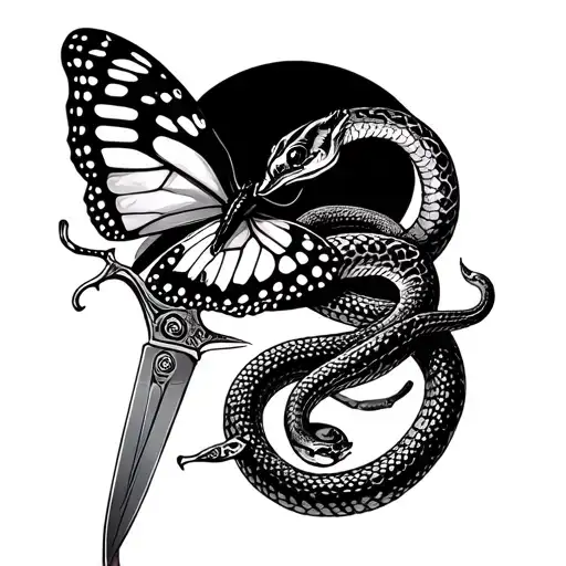 A Butterfly Knife And A Snake