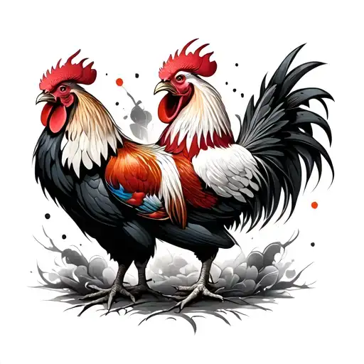 Two Chinese Rooster Fighting Each Other