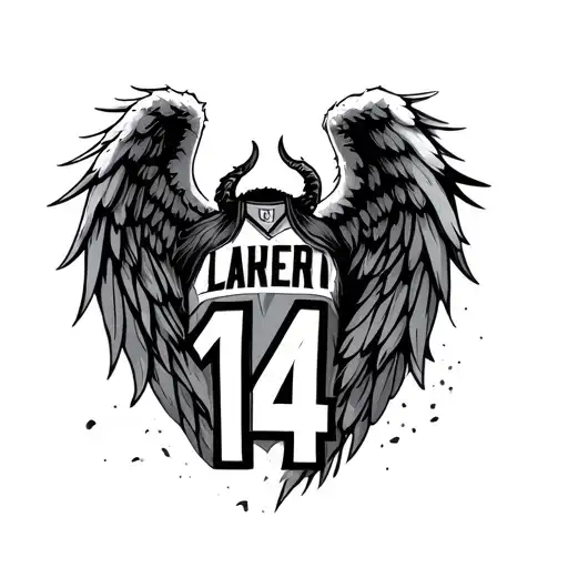 Jersey Number 14 With Angel And Demon Wings