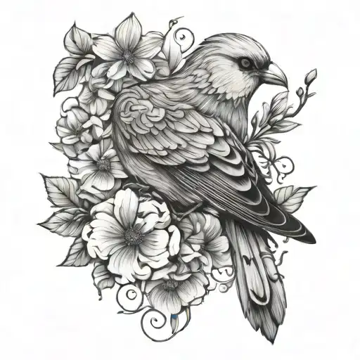 Bird And Flowers Symbolizing