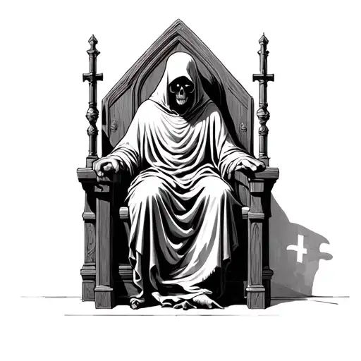 Hooded Reaper Sat On Throne In Church