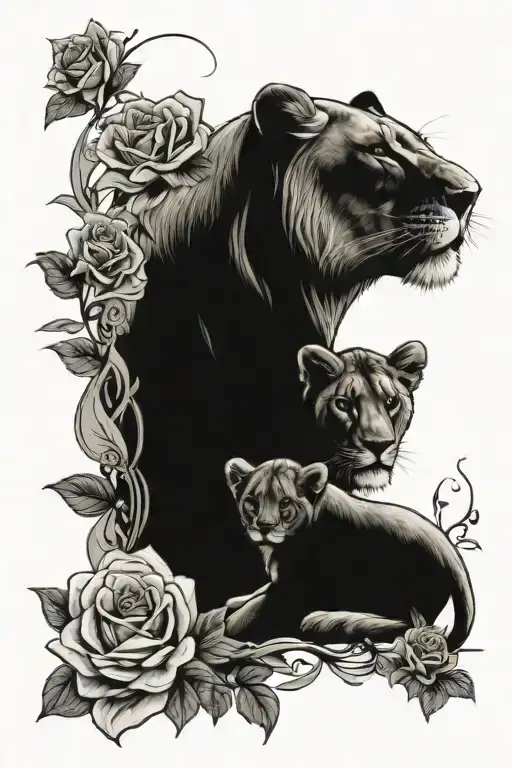 Lioness And Cub And Roses With Date Of Birth