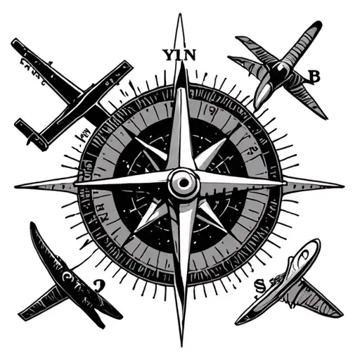 Compass Rose With Overview Of Airplane As Pointer Finger