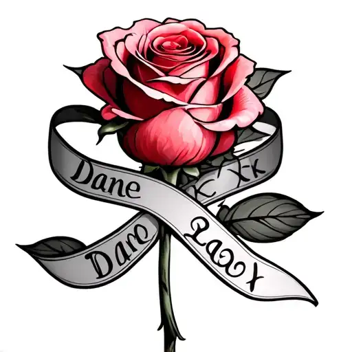 Red Rose With Breast Cancer Ribbon Wrapping It And The Stem Writes The Name Diane