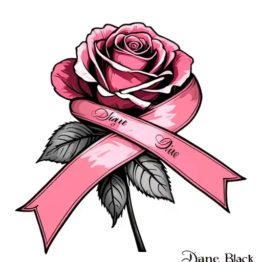 Red Rose With Pink Breast Cancer Ribbon Wrapping It And The Stem Turns Into The Name Diane